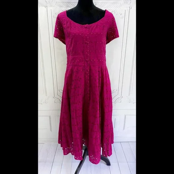 Magenta Eyelet Fit & Flare Dress eShakti BEAUTIFUL custom 12/14 - Picture 5 of 5